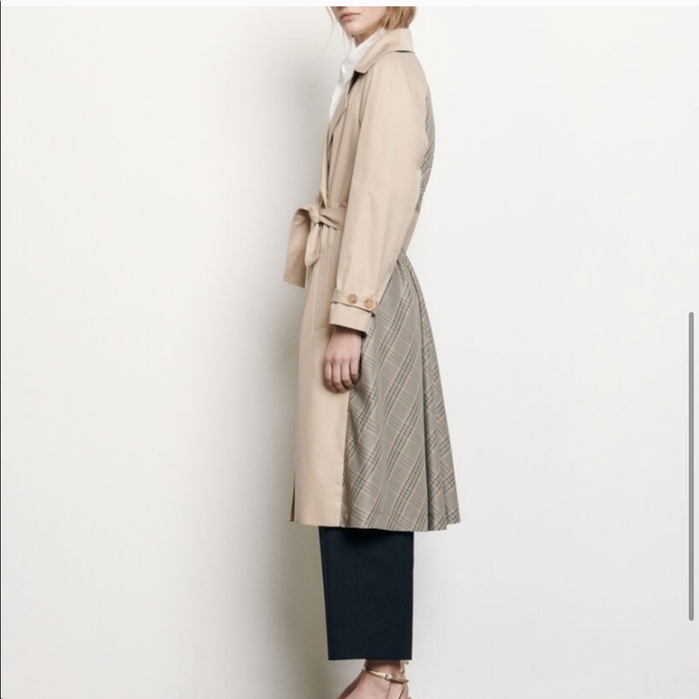 Sandro “Victory” Classic Trench Coat NWT with Plaid Back Detail Medium 40 - Picture 9 of 17